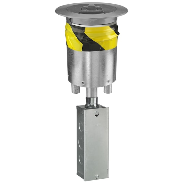 Hubbell Wiring Device-Kellems Recessed 4" Series, (1) S1R4PTFIT fitting, (1) S1R4CVRGRY Gray Painted Recessed Cover, (1) S1R4SPQUAD Sub Plate, (1) S1FRPTJB Hubbell Junction Box - S1R4PTQUADGRY