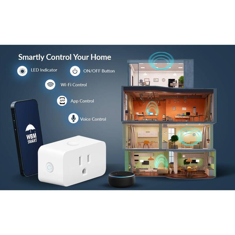 Enchufe inteligente WBM SMART Wi-Fi con control de voz y de aplicación, paquete de 4 unidades - HDPG-07-4PK