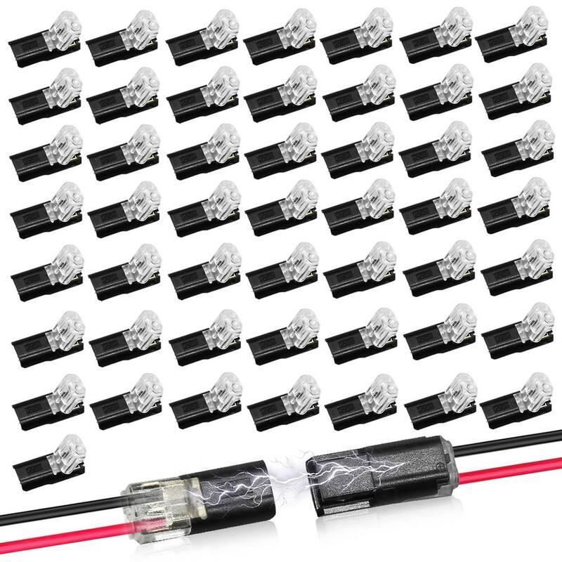 Conector de tira de luz LED de doble alambre Etokfoks con enchufe y bloqueo de 2 pines en color negro (50 piezas) - MLPH020LT473