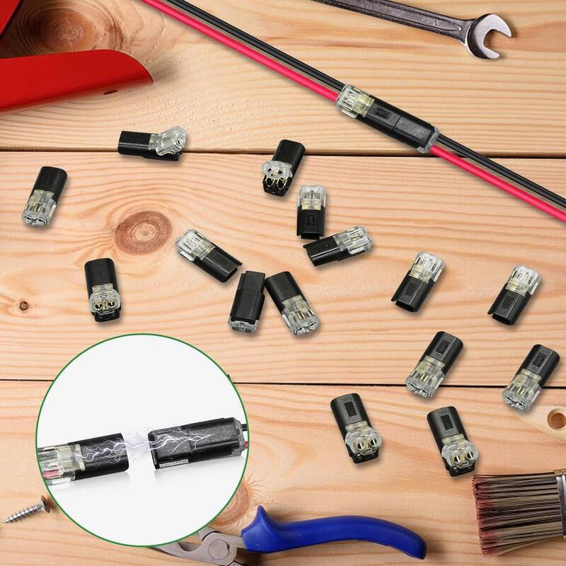 Conector de tira de luz LED de doble alambre Etokfoks con enchufe y bloqueo de 2 pines en color negro (50 piezas) - MLPH020LT473