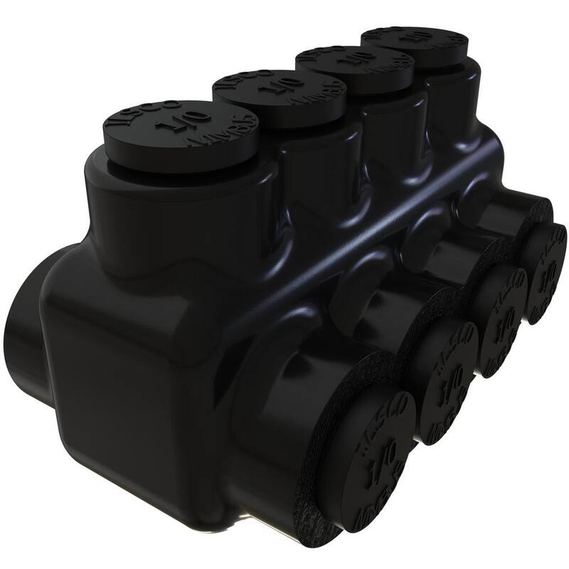 Conector múltiple aislado ILSCO Nimbus de aluminio, rango de conductores 1/0-14, 4 puertos, entrada de ambos lados, estañado - PBTD-4-1/0-EC.