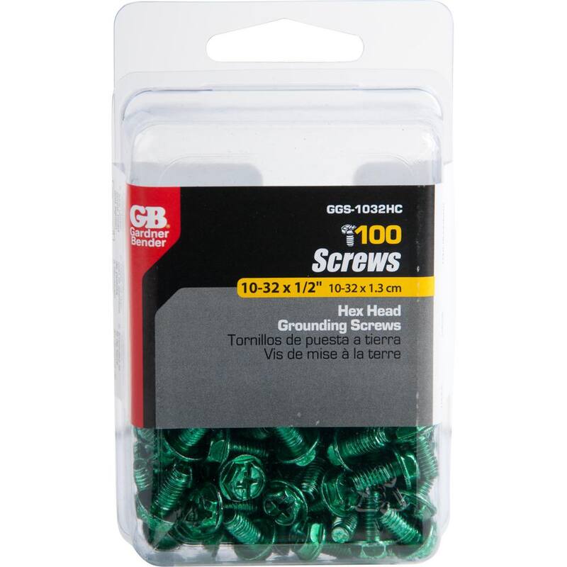 Arandela de conexión a tierra de tornillo de cabeza hexagonal verde de 10-32 pulgadas x 1/2 pulgadas (paquete de 100) Caja de 4 - GGS-1032HCN