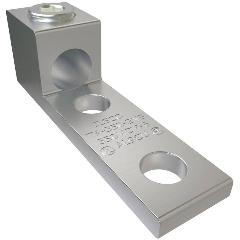 Conector de compresión de aluminio ILSCO, rango de conductor 350-6, 1 puerto, 2 agujeros, tamaño de perno de 1/2 pulgada - TA-350-2NS-EC.