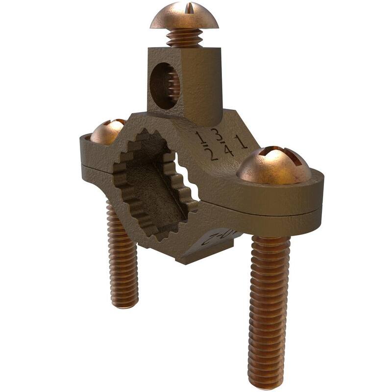 ILSCO Permaground Direct Bury Brass Ground Clamp, Rango del conductor de 2-10, Tamaños de tubo de 1/2 a 1 pulgada (paquete de 2) - BGC-1DB-EC