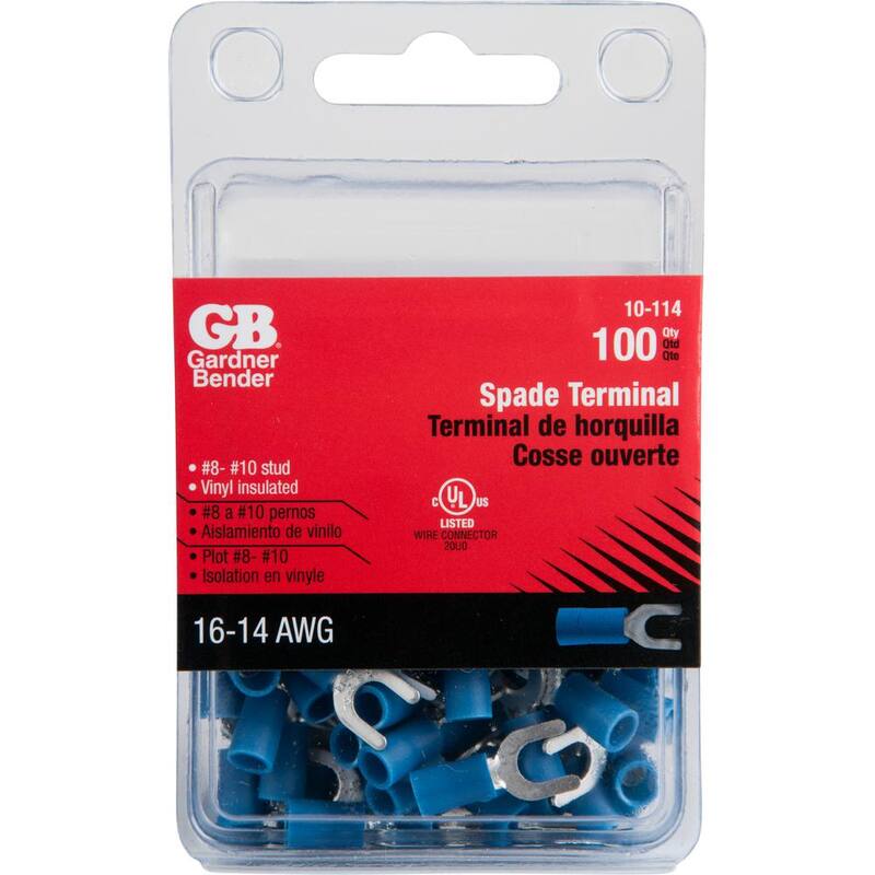 Gardner Bender 16-14 AWG Terminal de espiga Tamaño del perno 8-10 Azul 100-Pack (Caja de 4) - 10-114N