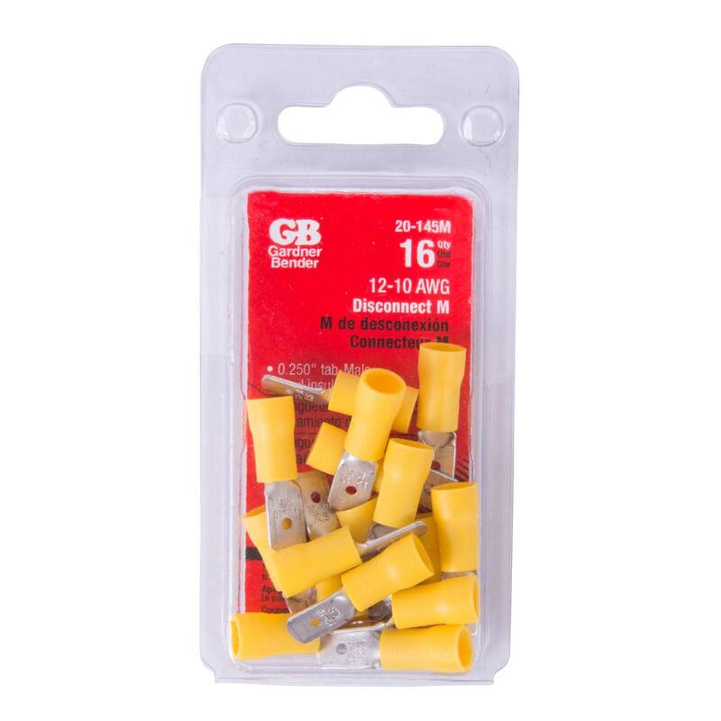 Gardner Bender 12-10 AWG Desconexión Macho Amarillo 16/Paquete (Caja de 10) - 20-145MN