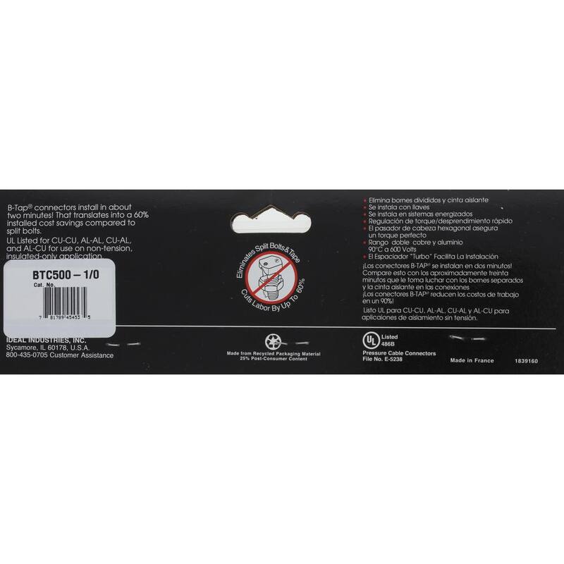IDEAL Main 500 - 4/0 AWG, Tap 350 - 1/0 AWG Conector de empalme B-Tap - BTC500-1/0