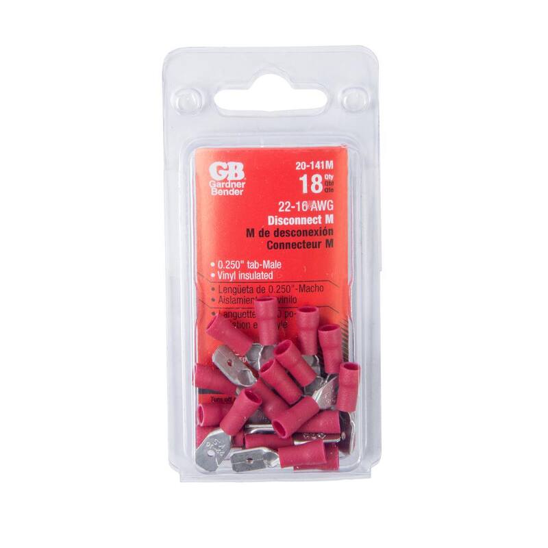 Desconectador macho de 22-18 AWG de Gardner Bender 0.25 in. Rojo paquete de 18 (caja de 10) - 20-141MN