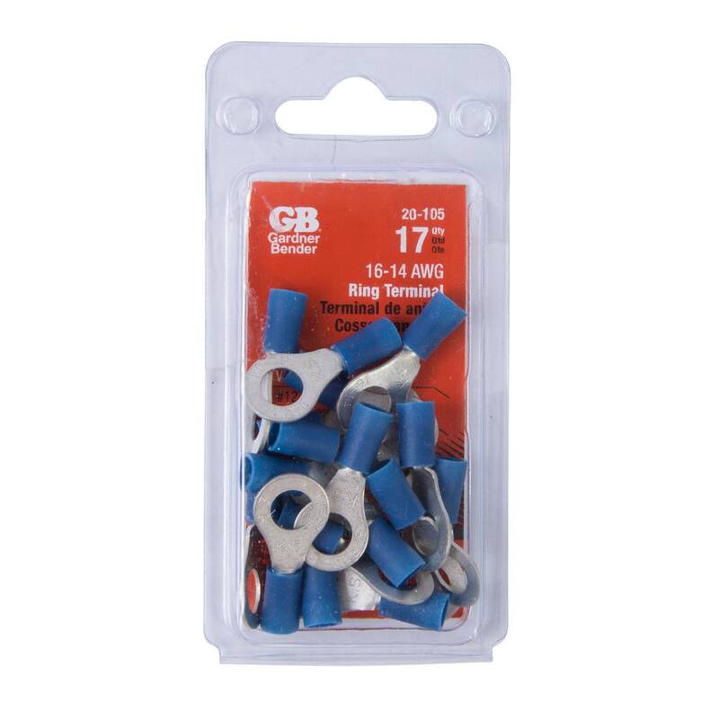 Terminales de Anillo Gardner Bender de 16-14 AWG para Perno de 12-1/4 Pulgadas, Azul, Paquete de 17 (Caja de 10) - 20-105N