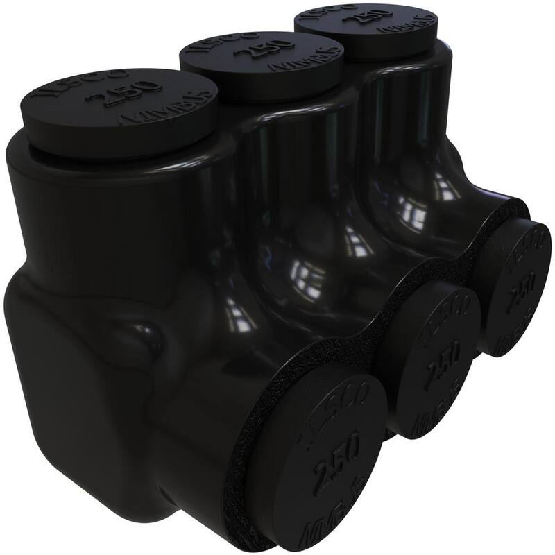 Conector múltiple ILSCO Nimbus de aluminio aislado, rango de conductores 250-6, 3 puertos, entrada de un solo lado - PBTS-3-250-EC