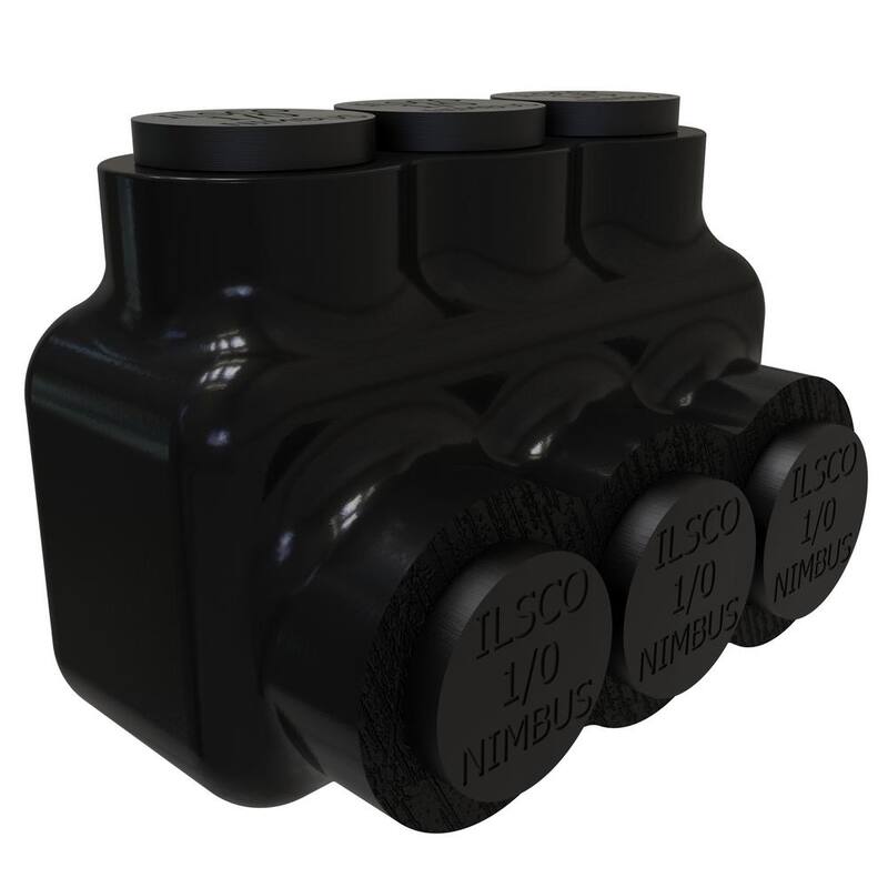 Conector de derivación múltiple de aluminio aislado ILSCO Nimbus, Rango de conductores 1/0-14, 3 puertos, Entrada de un solo lado, Estañado - PBTS-3-1/0-EC