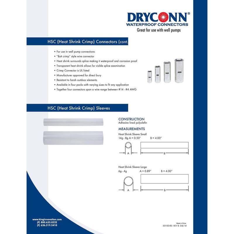 Conector de cable de retención con manguito termocontraíble DryConn HSC4 (paquete de 4) - 71040