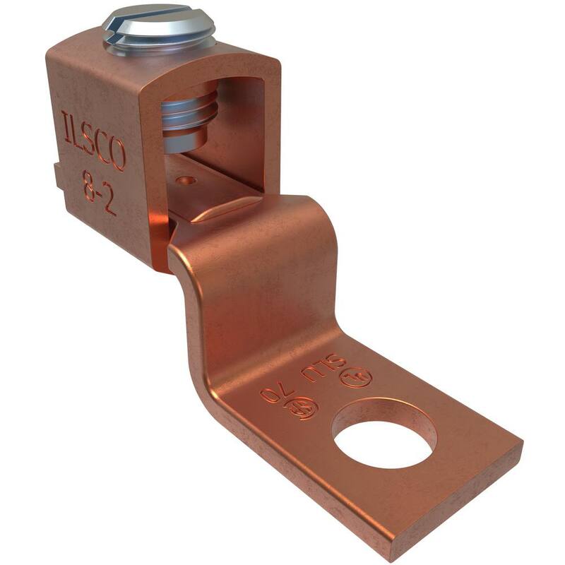ILSCO Terminal Mecánico de Cobre con Desplazamiento, Rango de Conductor 2-8, 1 Puerto, 1 Orificio, Tamaño de Perno de 1/4 de pulgada (Paquete de 12) - SLU-70-EC