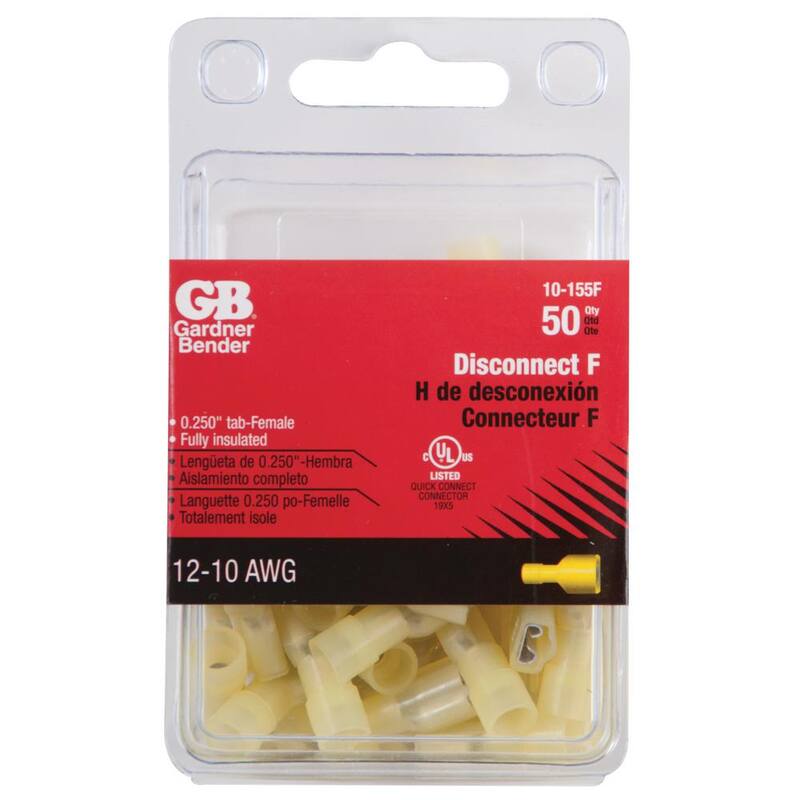Gardner Bender 12-10 AWG Desconexión hembra totalmente aislada amarilla, .250 in. Pestaña (Caja de 5) - 10-155F