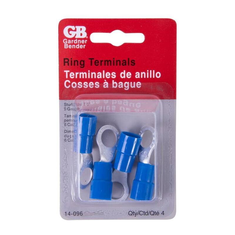 Gardner Bender 6 AWG Estud 3/8 Terminal de Anillo Azul 4/Paquete (Caja de 10) - 14-096