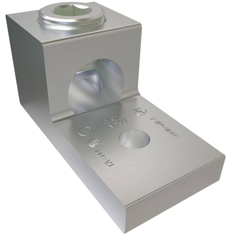 Conector de compresión de aluminio ILSCO, rango de conductor de 600 a 2, 1 puerto, 1 orificio, tamaño de perno de 3/8 pulgadas, estañado - TA-600-EC