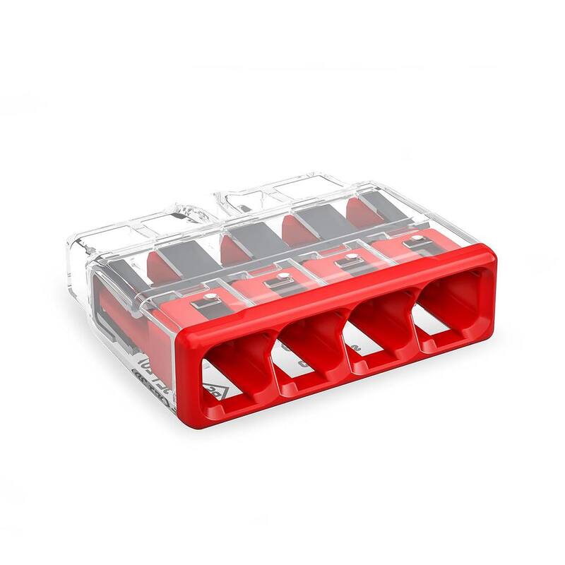 Conector de empalme Etokfoks de 4 conductores para conductores sólidos y trenzados en color rojo (80 piezas) - MLPH020LT475