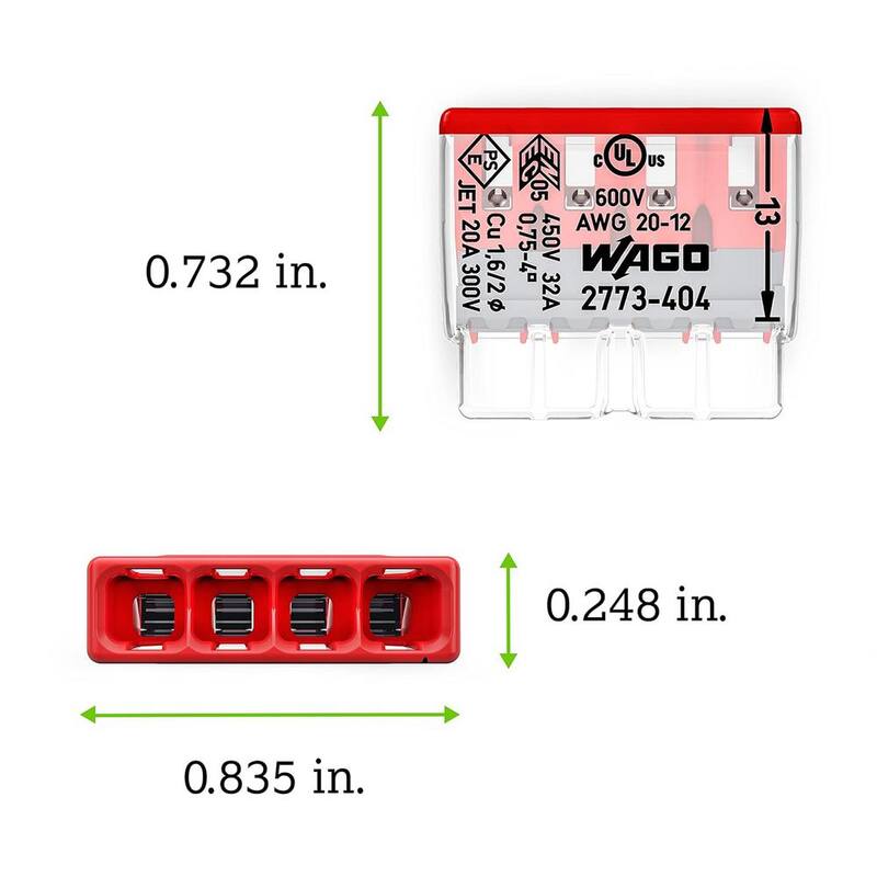 Conector de empalme Etokfoks de 4 conductores para conductores sólidos y trenzados en color rojo (80 piezas) - MLPH020LT475