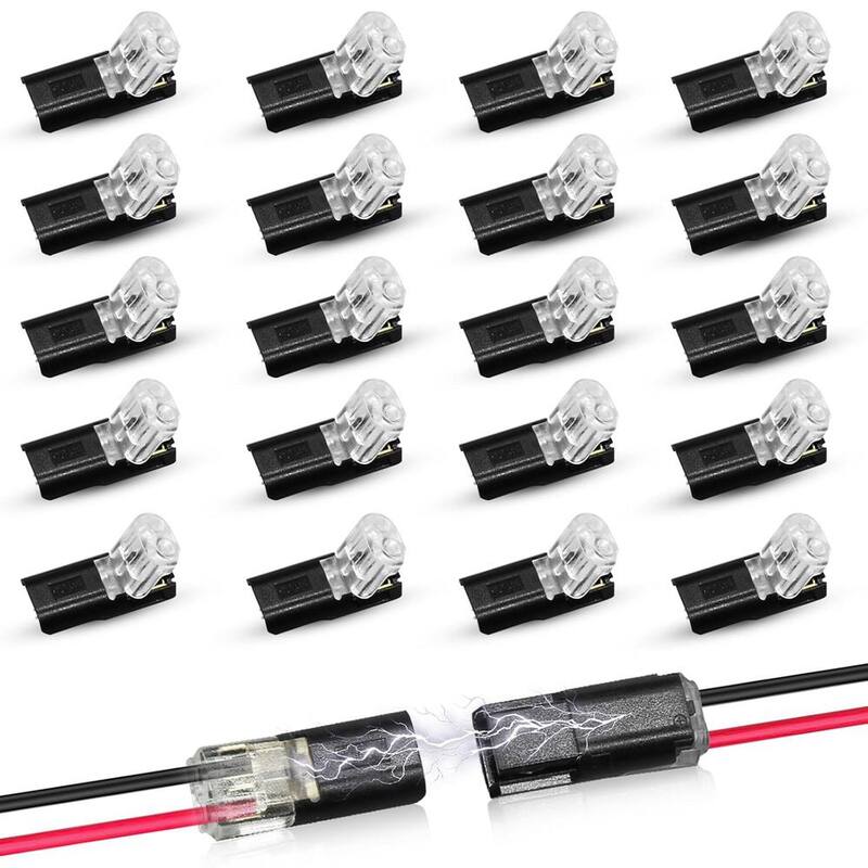 Conector de tira de luz LED de doble alambre Etokfoks con enchufe plug-in y 2 pines con hebilla de bloqueo en negro (20 piezas) - MLPH020LT472