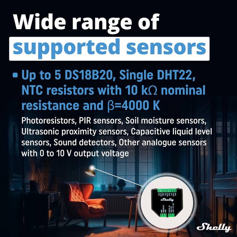 Shelly Plus Add-On, Interfaz de sensor aislado galvánicamente, Medición de temperatura y humedad, Automatización del hogar - PlusAddon-US(2)