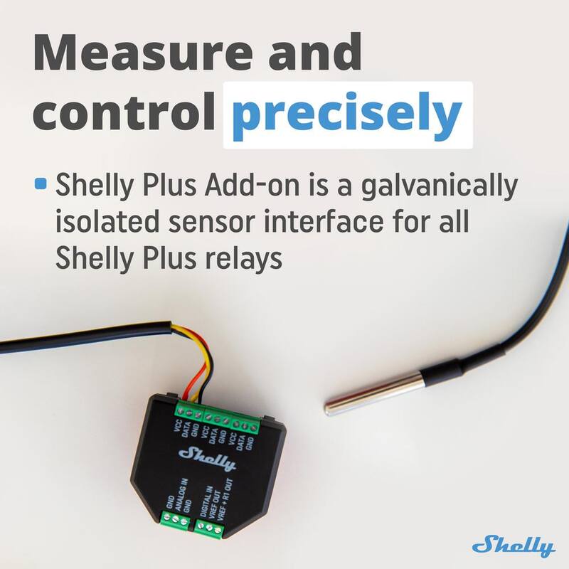 Shelly Plus Add-On, Interfaz de sensor aislado galvánicamente, Medición de temperatura y humedad, Automatización del hogar - PlusAddon-US(2)