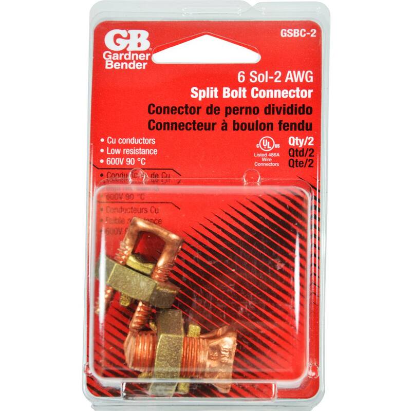 Gardner Bender Conector de perno divisior de cobre calibre 2 AWG (paquete de 2) Caja de 6 - GSBC-2N