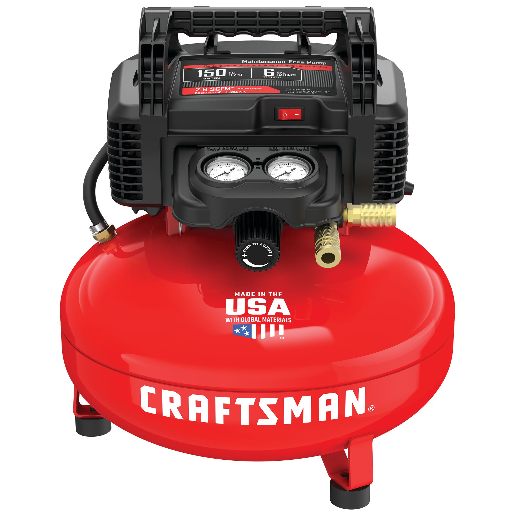 Artesano Compresor de Aire Pancake Eléctrico Portátil de 6 Galones y 150 PSI - CMEC6150