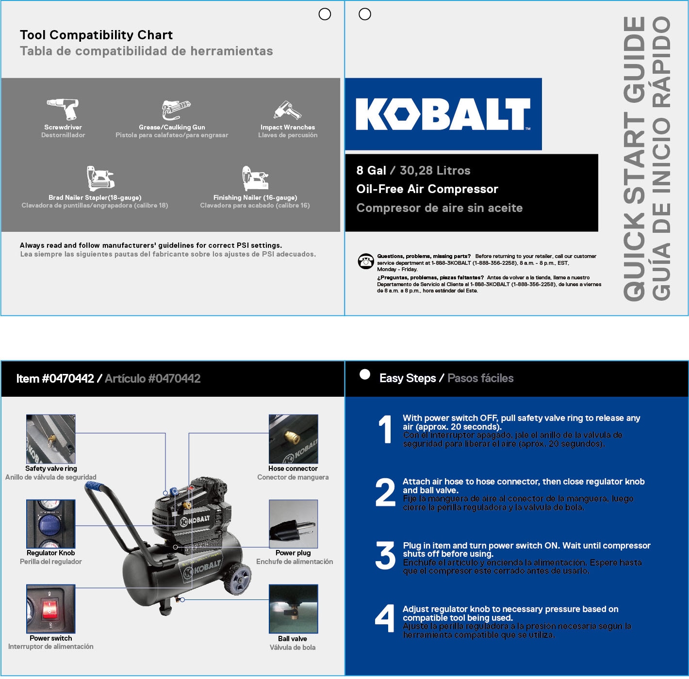 Compresor de aire horizontal eléctrico portátil Kobalt de 8 galones y 150 PSI - 0300842