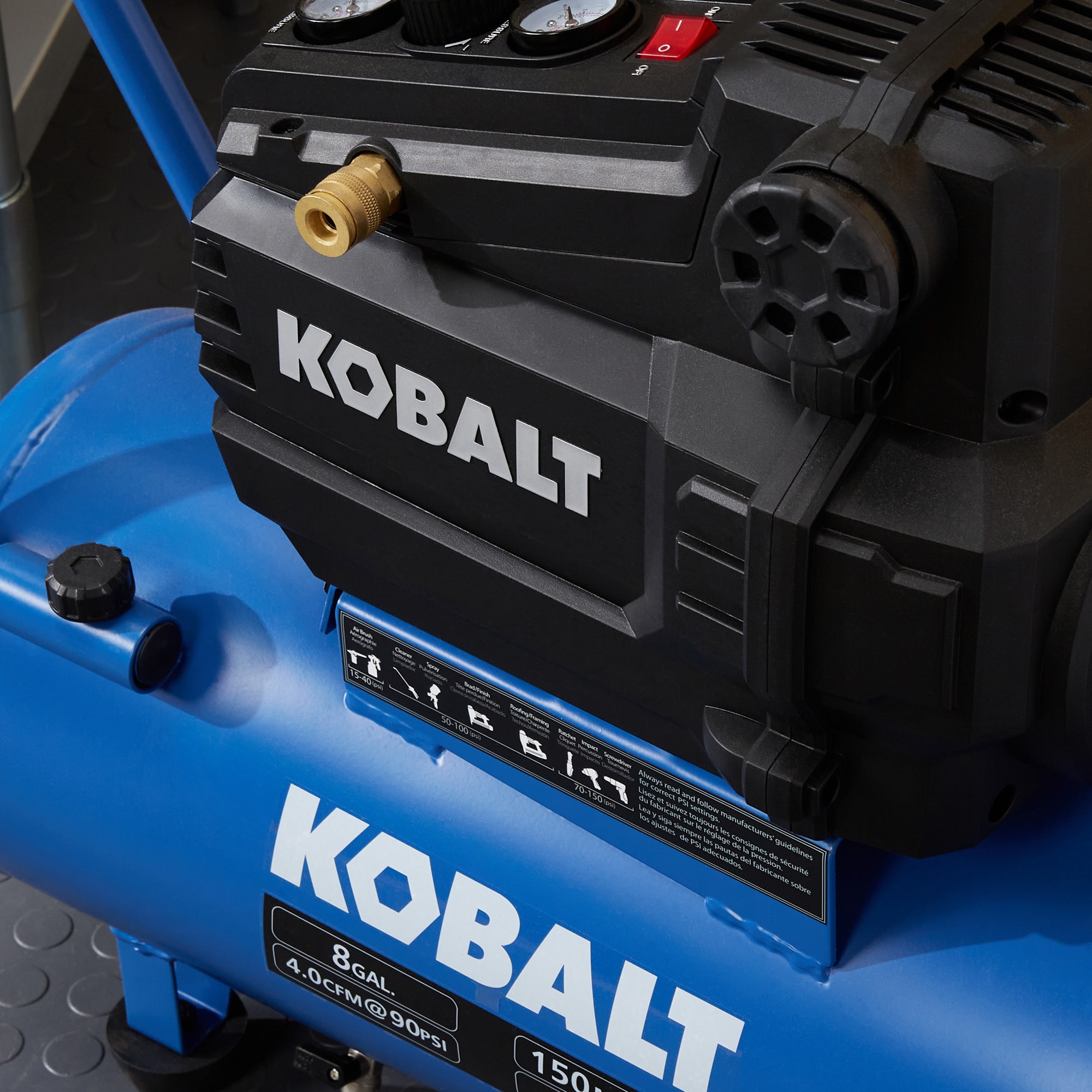 Compresor de aire horizontal eléctrico portátil Kobalt de 8 galones y 150 PSI - 0300842