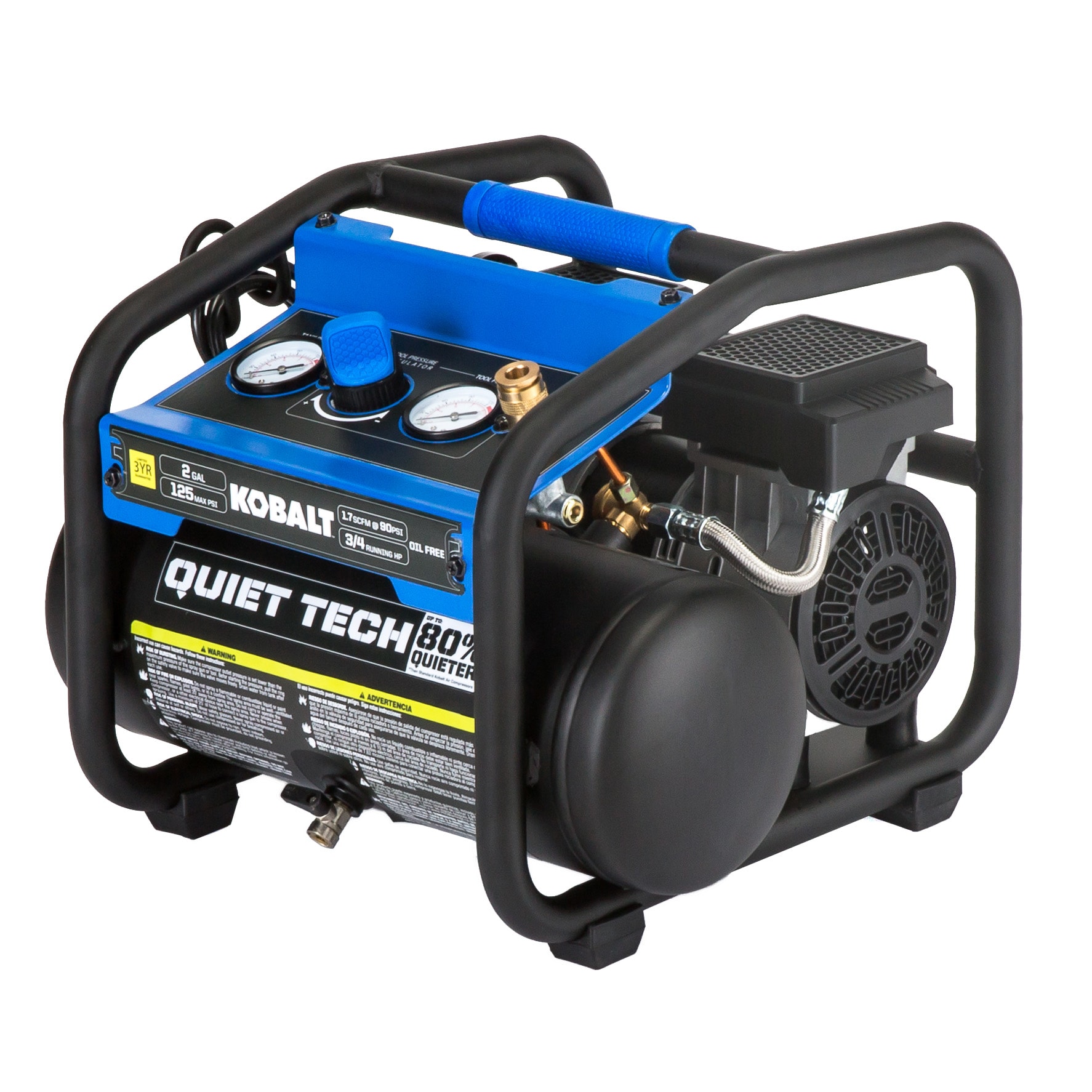 Kobalt Kobalt QUIET TECH Compresor de aire portátil eléctrico de 2 galones y 125 PSI tipo Hot Dog - 3300244