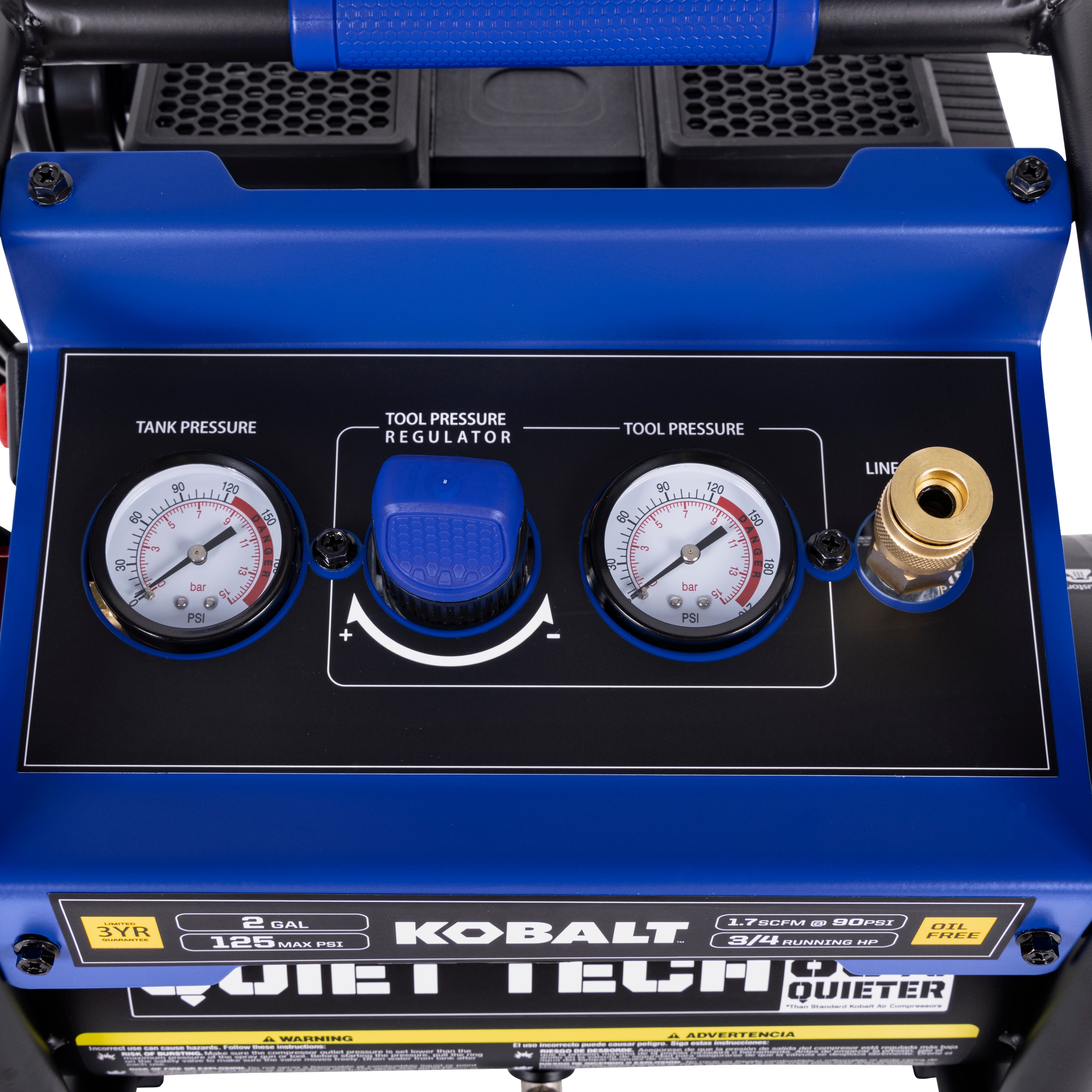 Kobalt Kobalt QUIET TECH Compresor de aire portátil eléctrico de 2 galones y 125 PSI tipo Hot Dog - 3300244