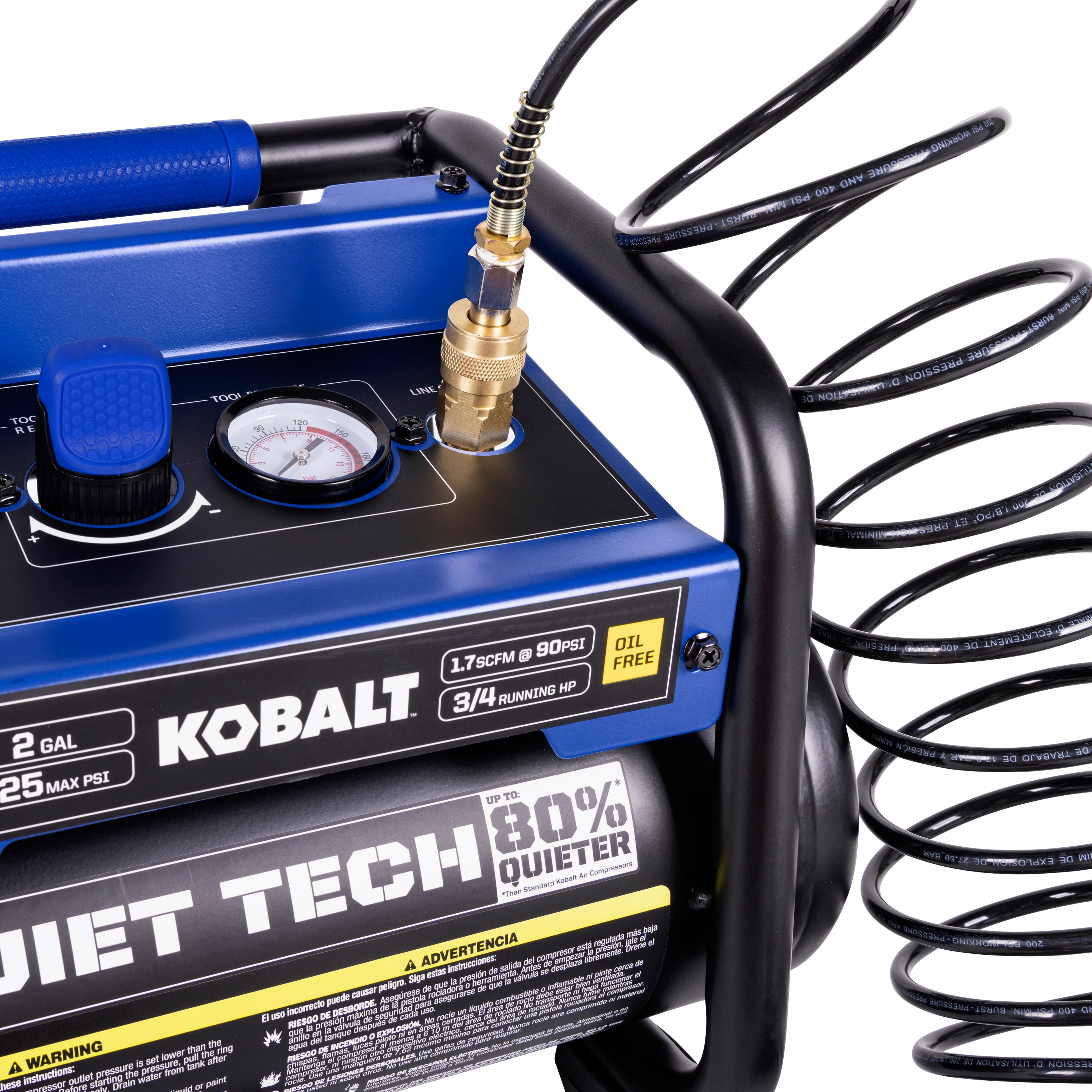 Kobalt Kobalt QUIET TECH Compresor de aire portátil eléctrico de 2 galones y 125 PSI tipo Hot Dog - 3300244