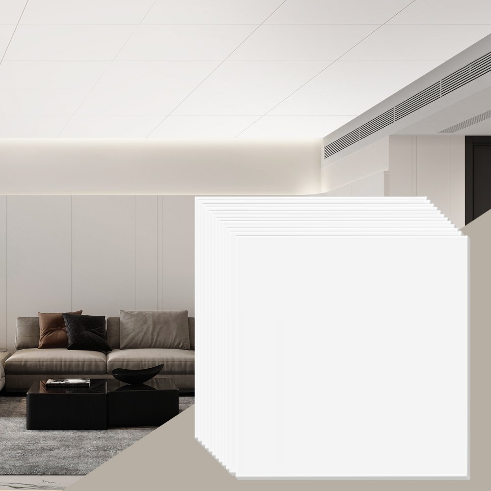 VEVOR Ceiling Tiles 12-Pack 24 x 24 in PVC Foam Fire-Rated Smooth White - THBZPVCFPB12YYQ3WV0