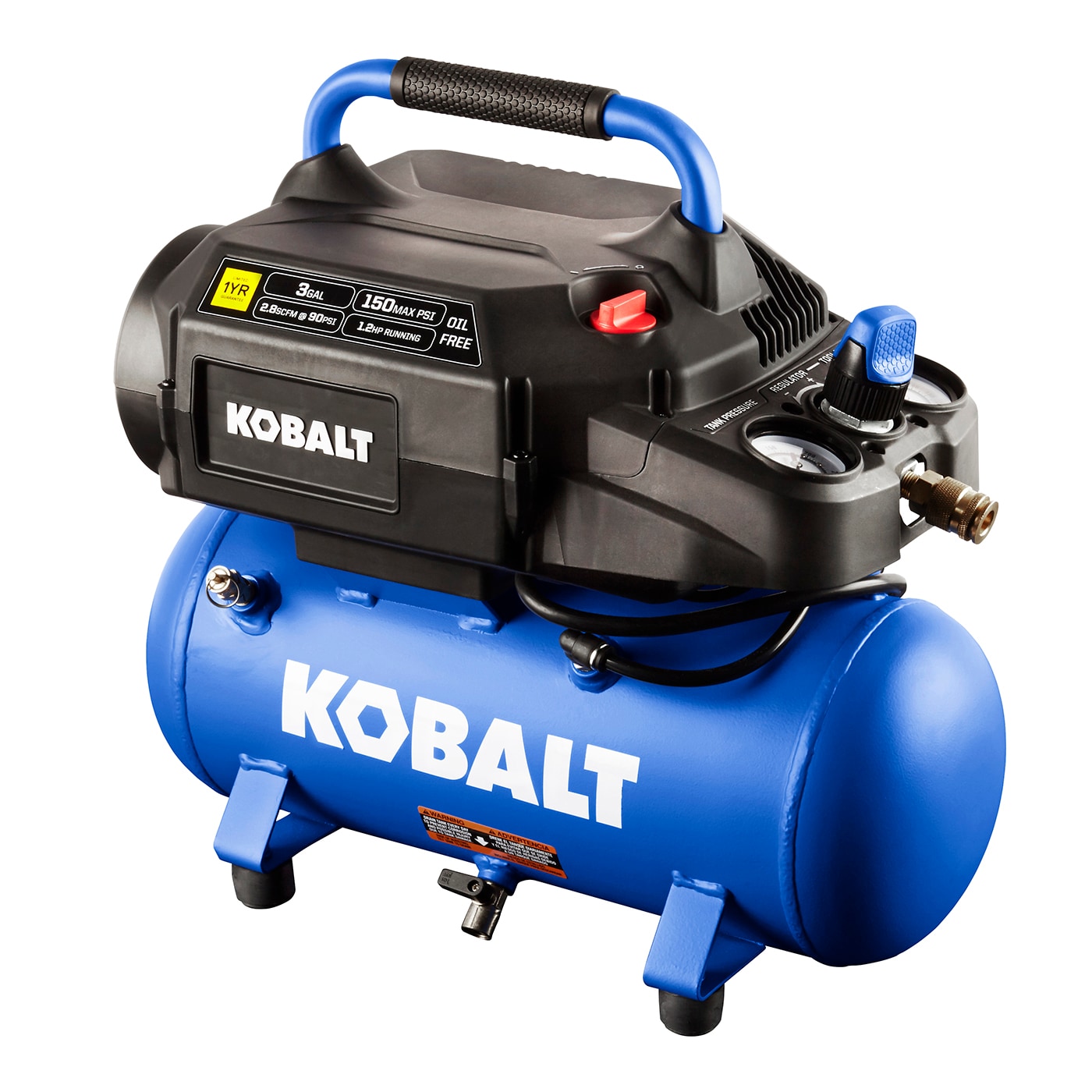 Compresor de aire portátil Kobalt Kobalt de 3 galones y 150 PSI con forma de perro caliente - LK3197