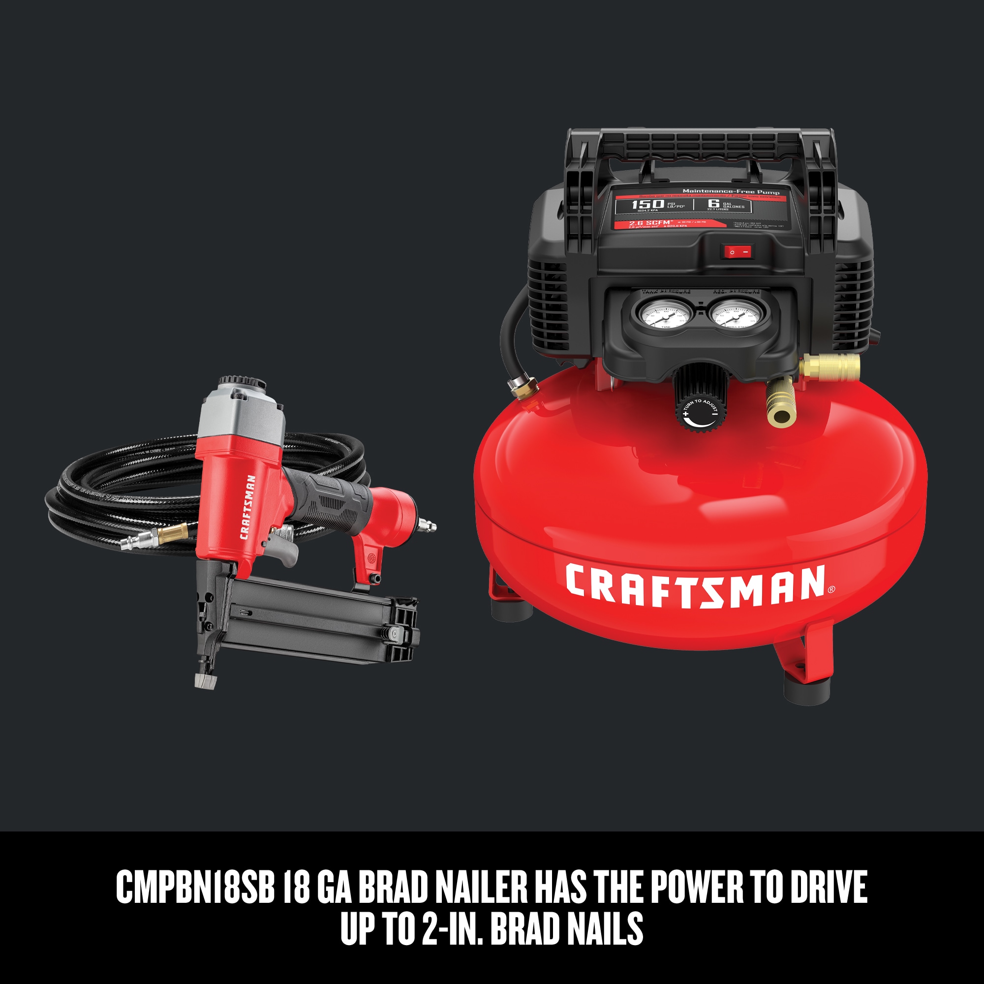 Artesano Compresor de Aire de Panqueque Portátil Eléctrico de 6 Galones con 150 PSI y Accesorios Incluidos - CMEC1KIT18