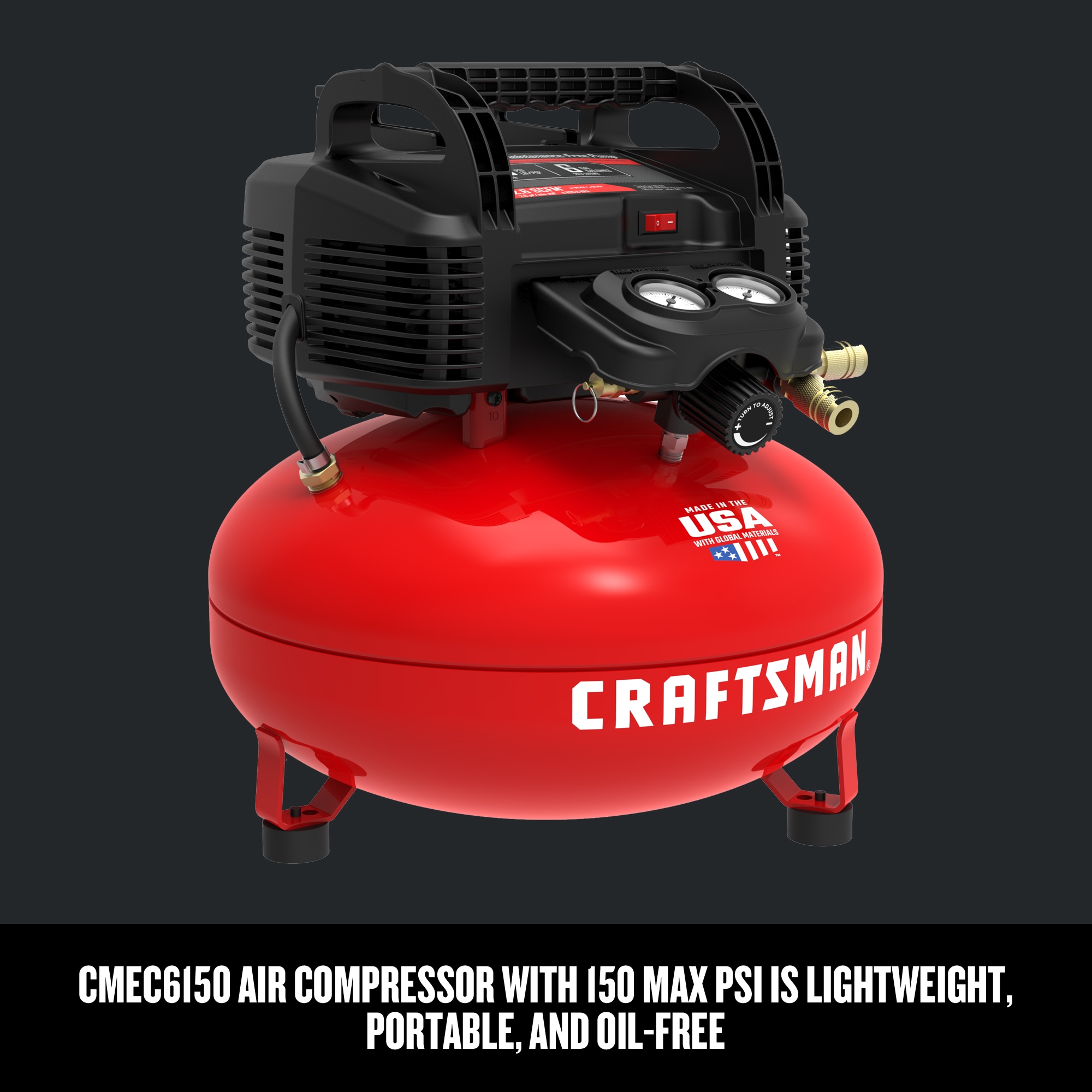 Artesano Compresor de Aire de Panqueque Portátil Eléctrico de 6 Galones con 150 PSI y Accesorios Incluidos - CMEC1KIT18