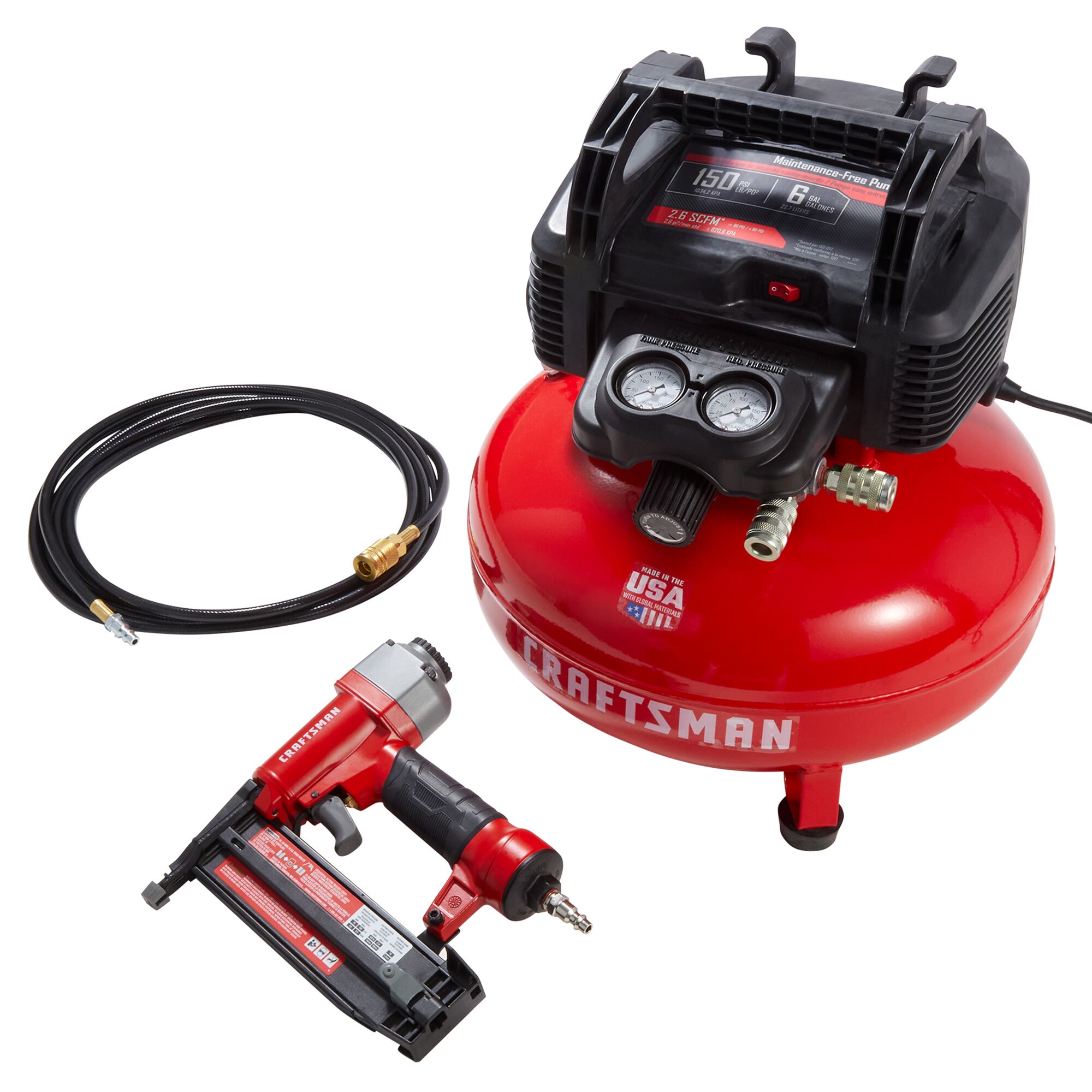 Artesano Compresor de Aire de Panqueque Portátil Eléctrico de 6 Galones con 150 PSI y Accesorios Incluidos - CMEC1KIT18