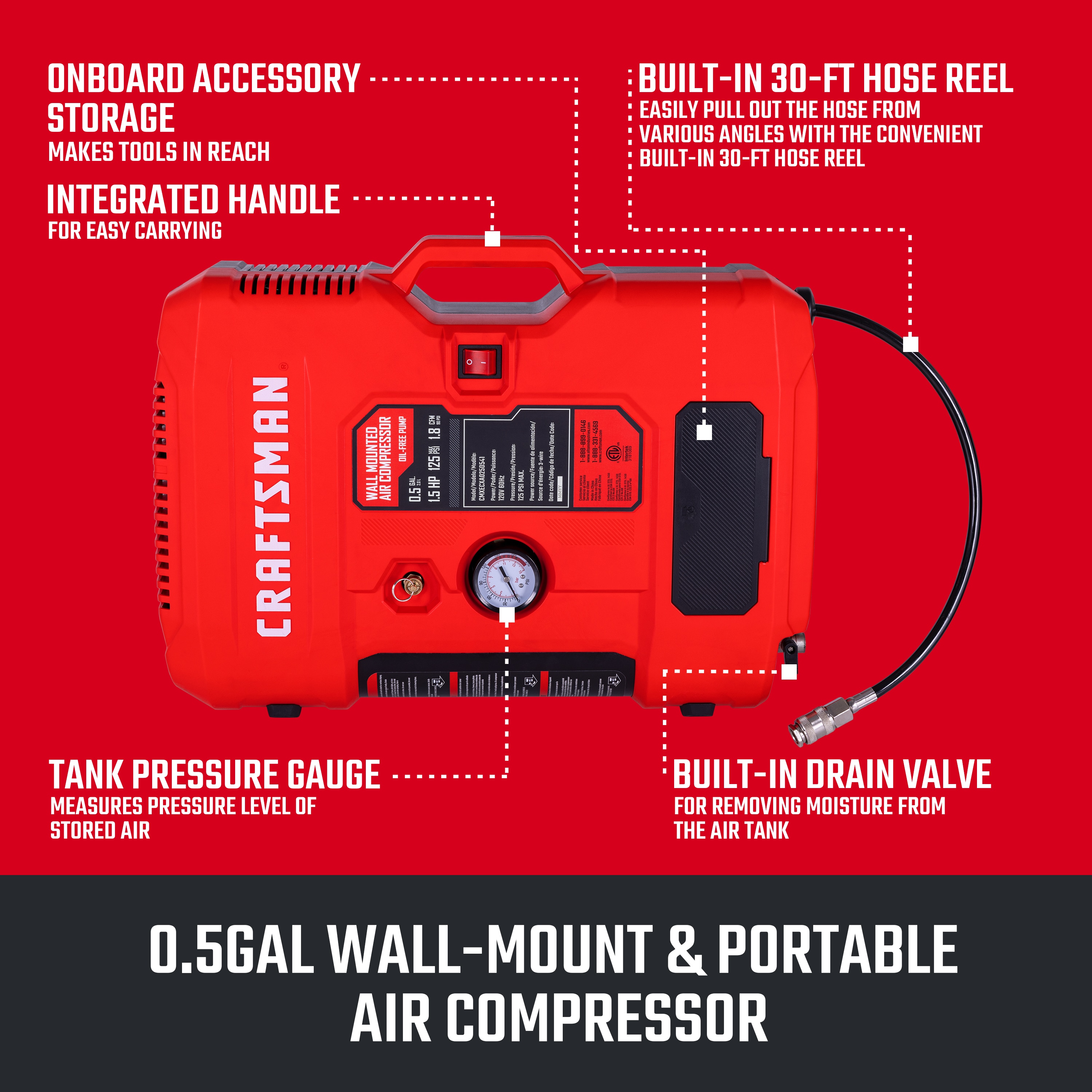 Artesano Compresor de Aire Eléctrico Estacionario Vertical de 0.5 Galones y 125 PSI - CMXECXA0250541
