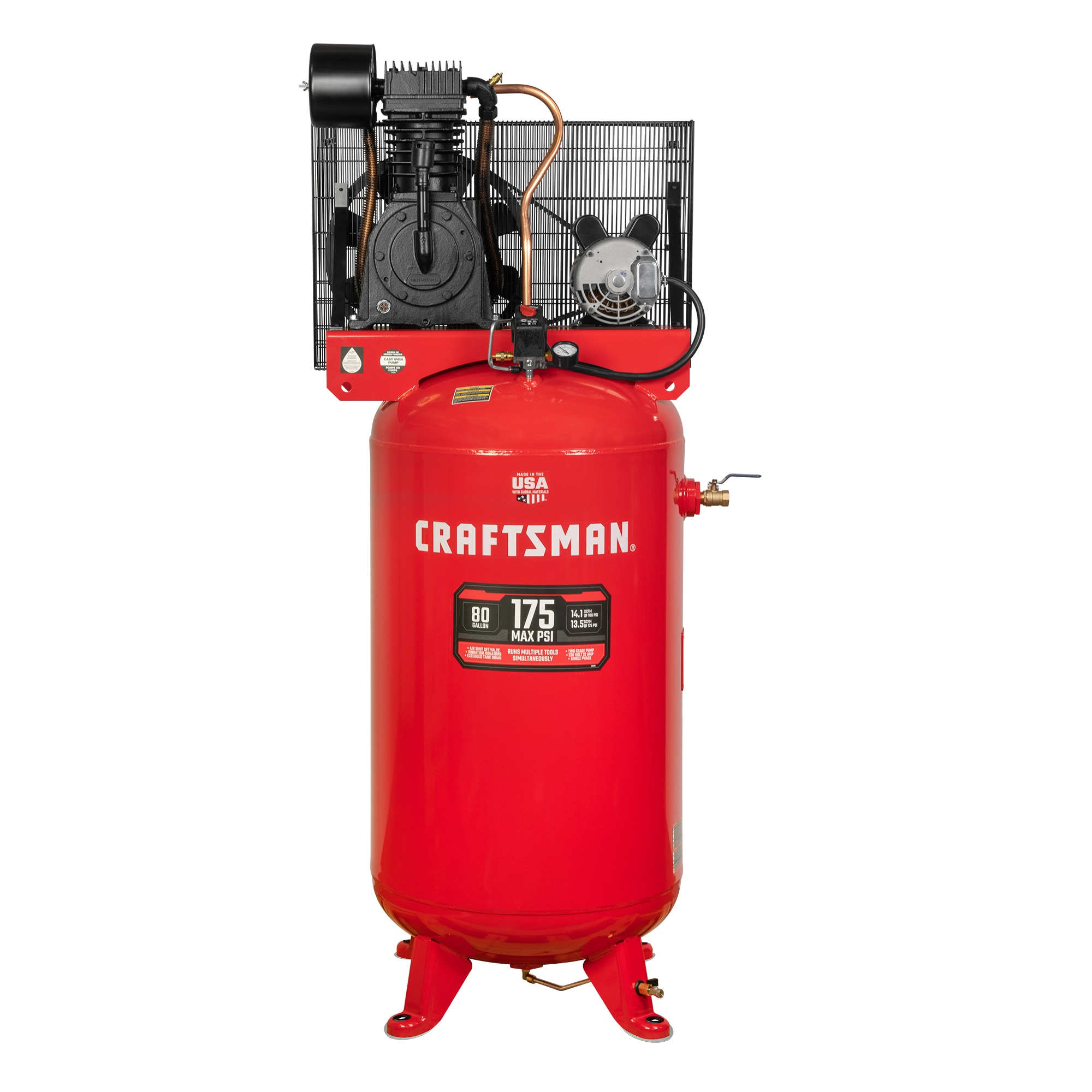 Artesano compresor de aire eléctrico vertical estacionario de 80 galones con 175 PSI y accesorios incluidos - CMXECXM803