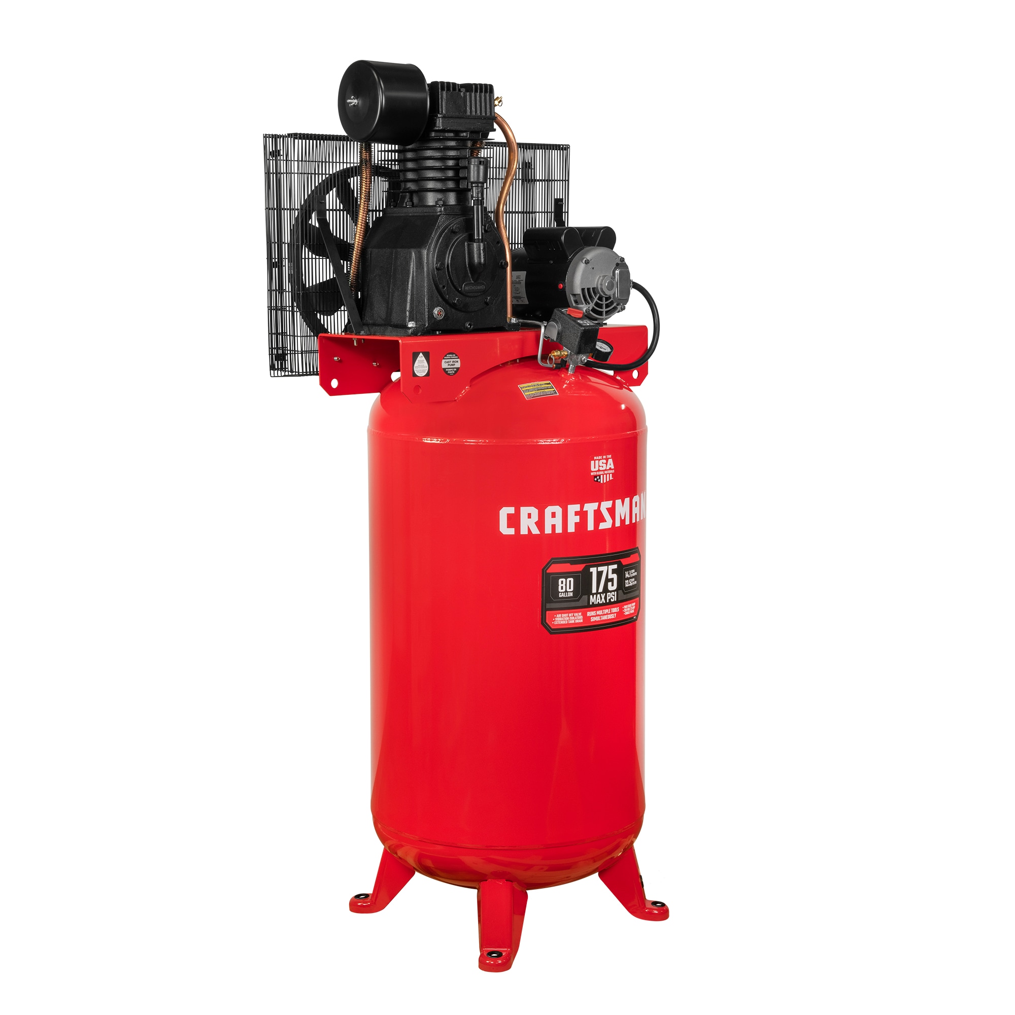 Artesano compresor de aire eléctrico vertical estacionario de 80 galones con 175 PSI y accesorios incluidos - CMXECXM803