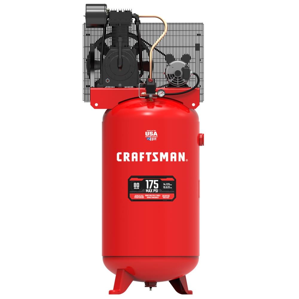 Artesano compresor de aire eléctrico vertical estacionario de 80 galones con 175 PSI y accesorios incluidos - CMXECXM803