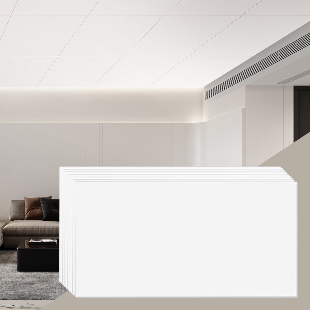 VEVOR Ceiling Tiles 10-Pack 24 x 48 in PVC Foam Fire-Rated Smooth White - THBZPVCFPB1010YENV0