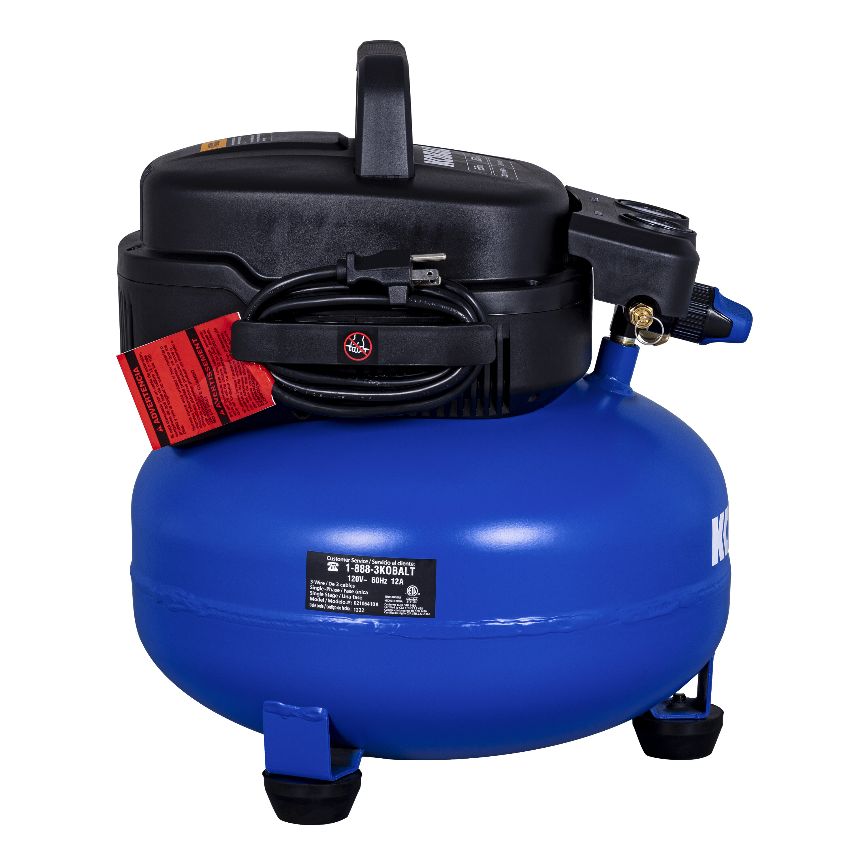Compresor de aire portátil Kobalt de 6 galones y 150 PSI con accesorios incluidos - 02106410A