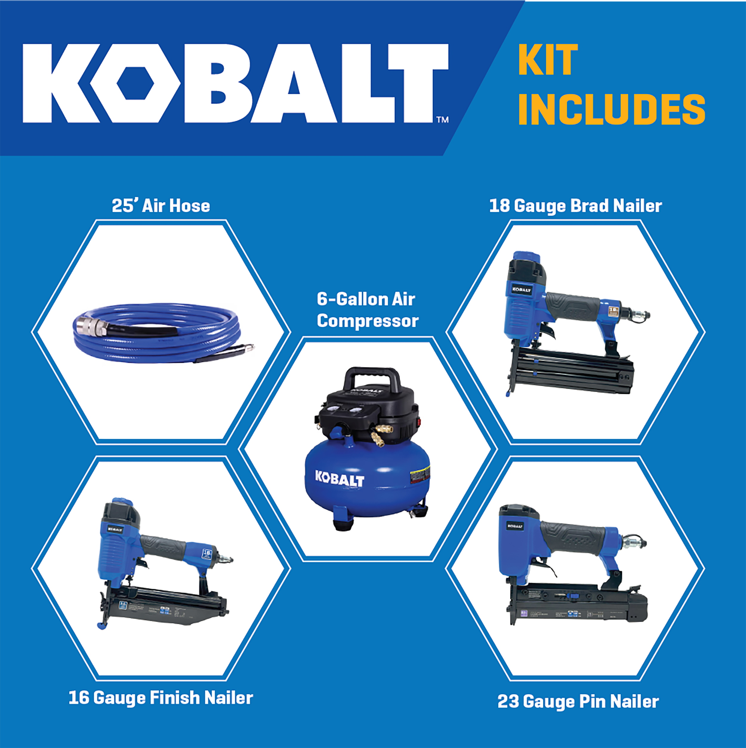 Compresor de aire portátil Kobalt de 6 galones y 150 PSI con accesorios incluidos - 02106410A