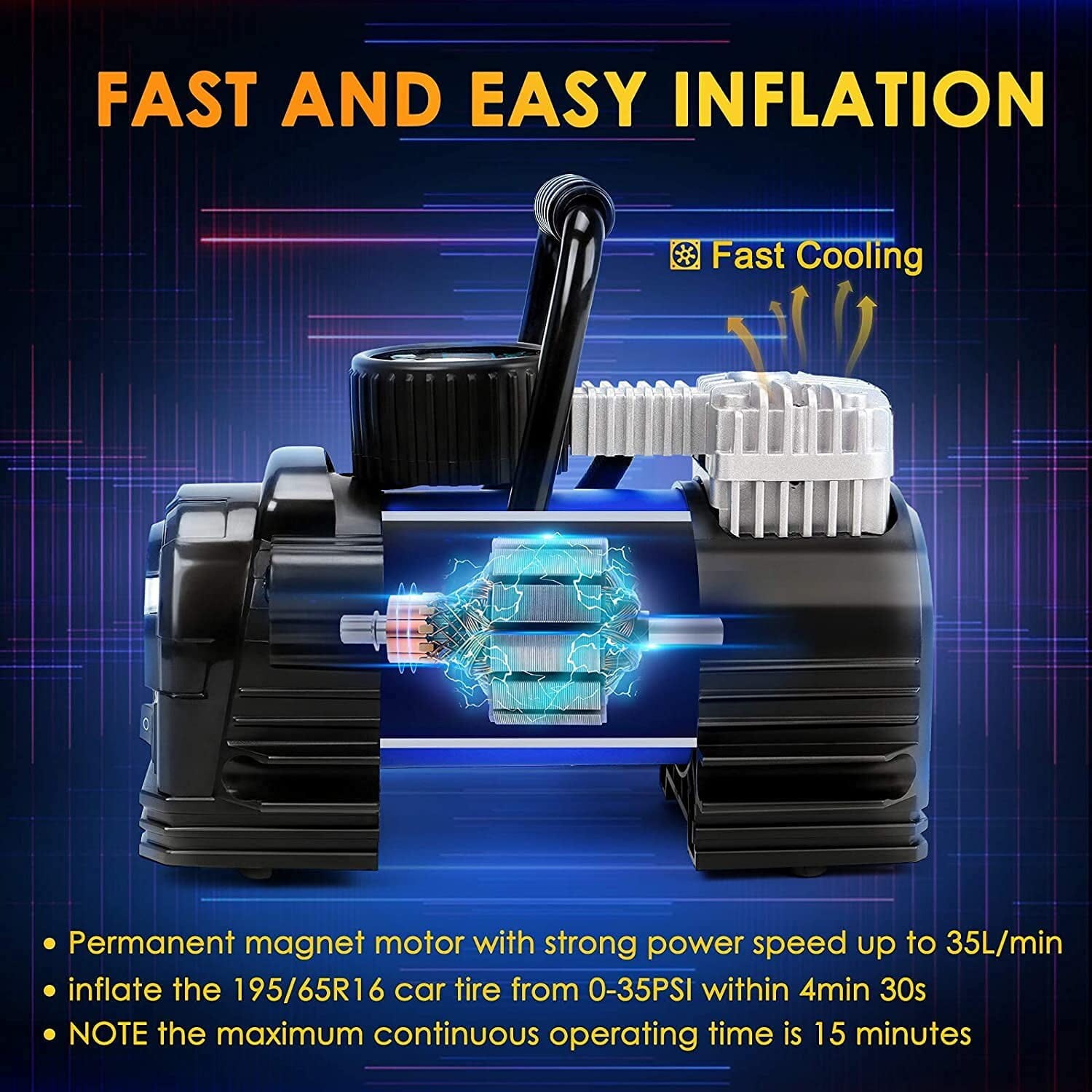 AstroAI Compresor de Aire Portátil Eléctrico tipo Panqueque de 1.5 Galones y 150 PSI con Accesorios Incluidos - ASIAC300BL