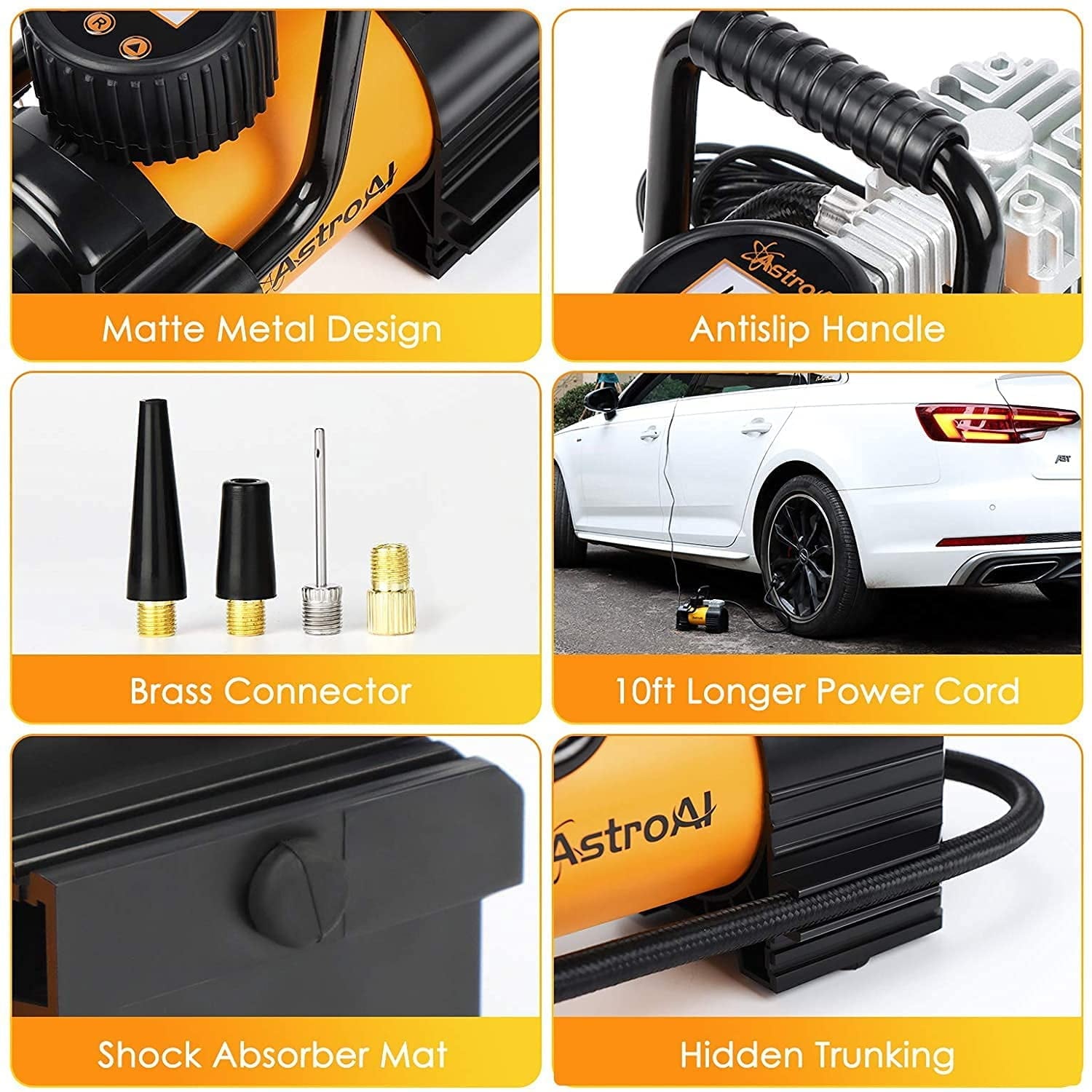 AstroAI Compresor de Aire Portátil Eléctrico tipo Panqueque de 1.5 Galones y 150 PSI con Accesorios Incluidos - ASIAC300BL