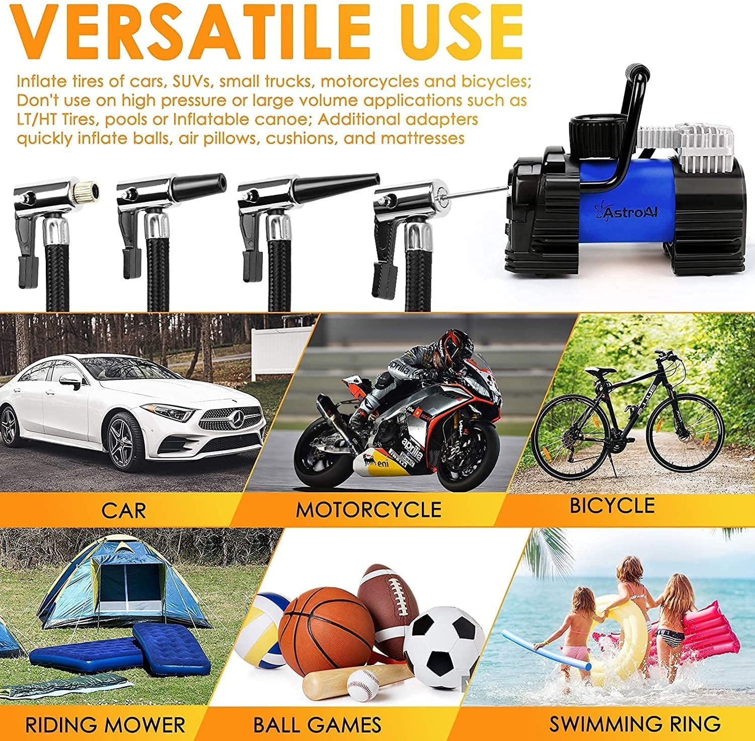 AstroAI Compresor de Aire Portátil Eléctrico tipo Panqueque de 1.5 Galones y 150 PSI con Accesorios Incluidos - ASIAC300BL