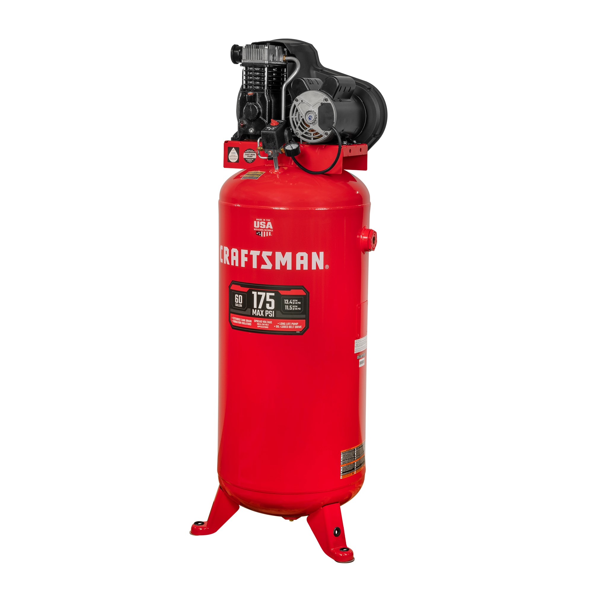 Artesano - Compresor de aire eléctrico vertical estacionario de 60 galones y 175 PSI con accesorios incluidos - CMXECXM601
