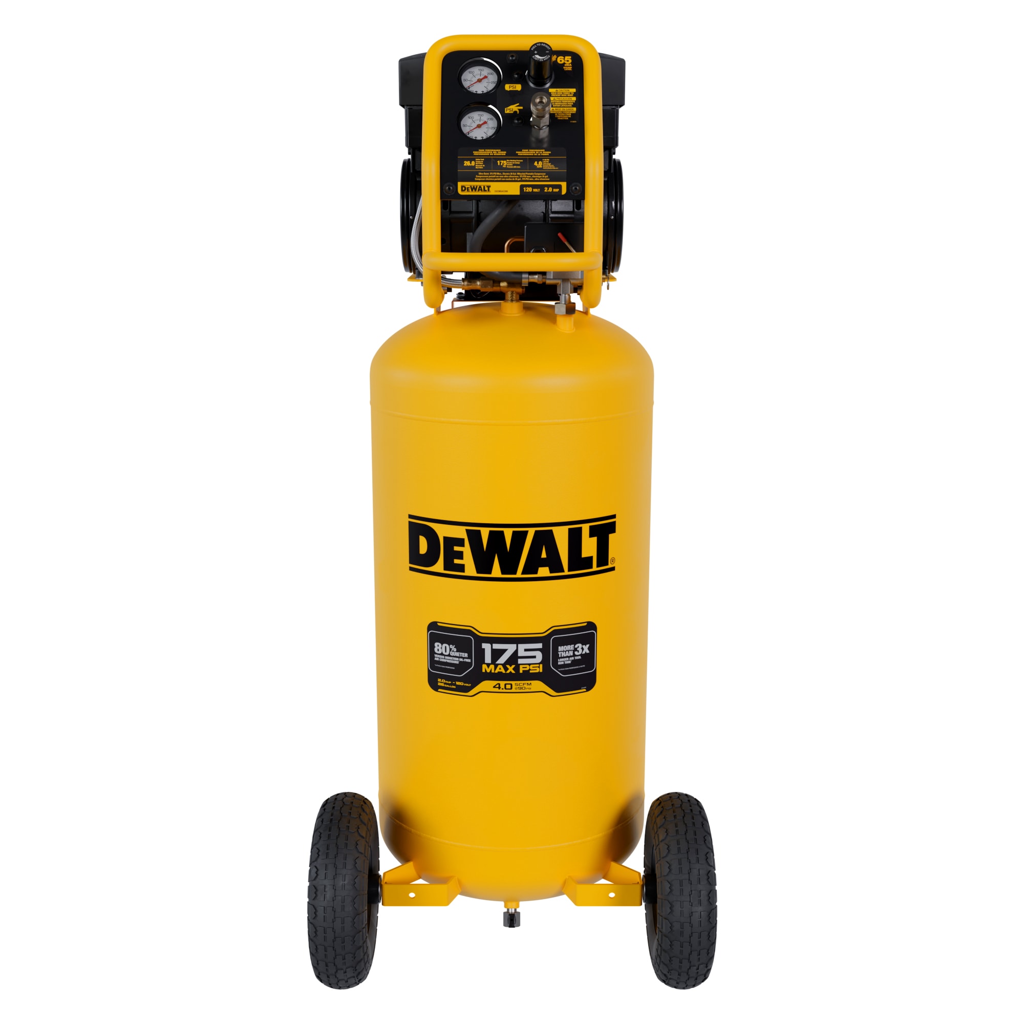 DEWALT Compresor de aire eléctrico portátil vertical ultra silencioso de 26 galones y 175 PSI - DXCMSAC260