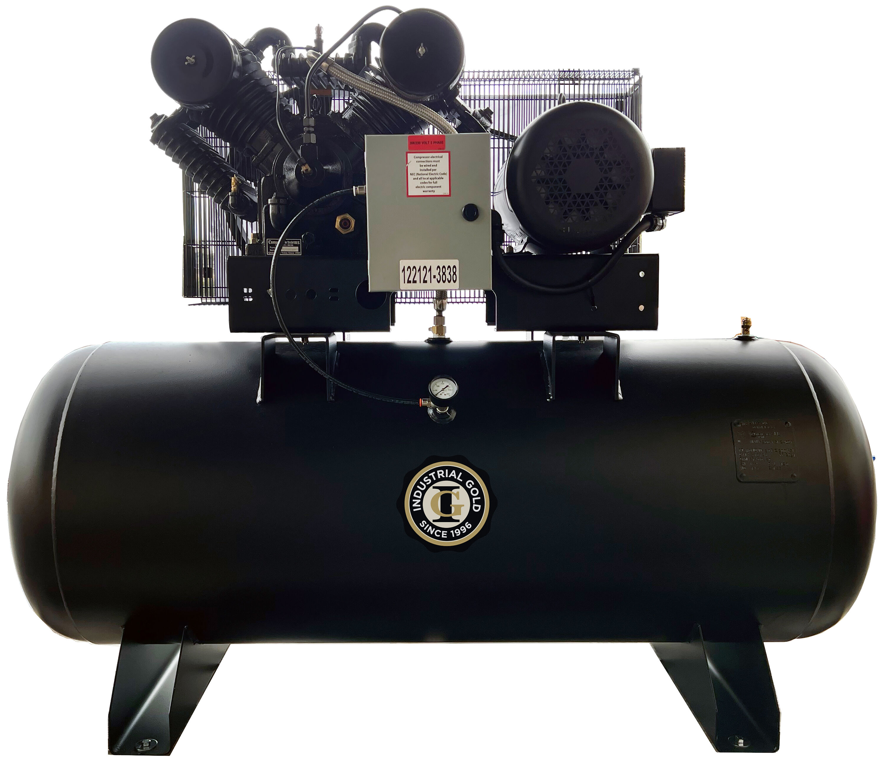 ORO INDUSTRIAL Compresor de aire eléctrico estacionario de 120 galones, horizontal, 175 PSI - CI1023E120H